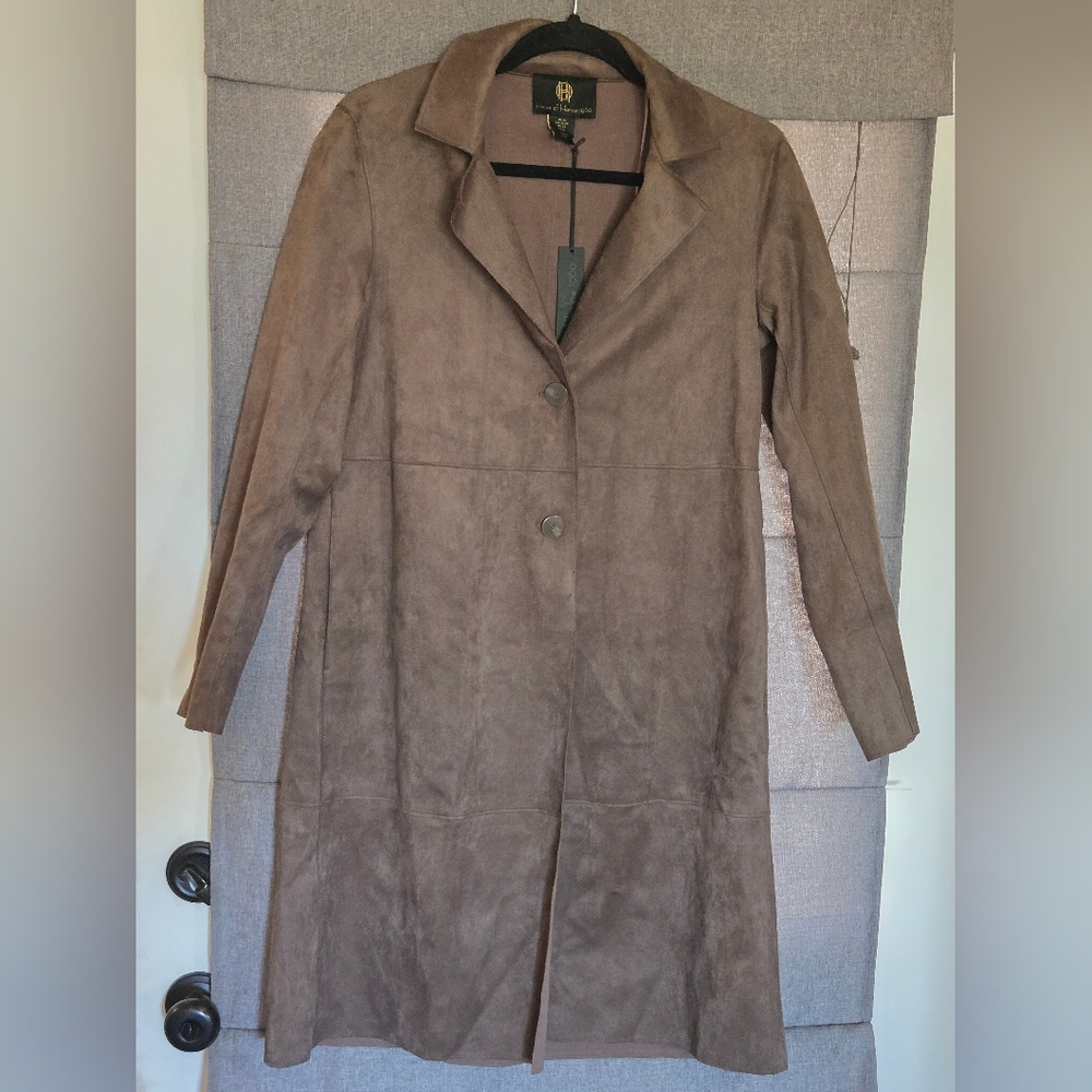 NWT HOUSE OF HARLOW FAUX LEATHER Suede Long Coat 2 Button Size XS